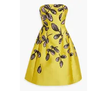 Strapless metallic brocade dress - Yellow
