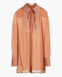 Valentino Garavani Pussy-bow silk-chiffon shirt - Brown Brown