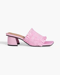 Ganni Shirred satin mules - Pink Pink