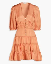 Sandro Gathered tiered satin mini dress - Orange Orange