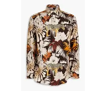 Floral-print cotton shirt - Brown