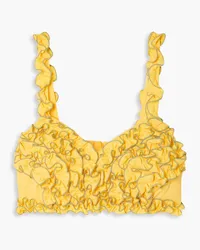 Loretta Caponi Nora ruffled cotton-piqué bra top - Yellow Yellow