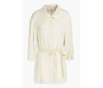 Zelda belted washed cupro-blend satin shirt - White