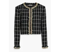 Alice Olivia - Sabina embellished checked metallic bouclé-tweed jacket - Black