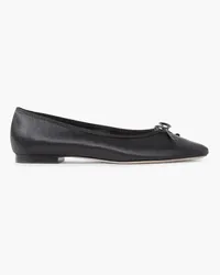 Porte & Paire Bow-detailed leather-trimmed satin ballet flats - Black Black