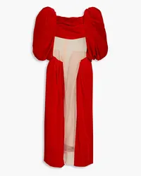 Simone Rocha Tulle-paneled cotton-velvet midi dress - Red Red