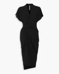 Rick Owens Gathered wrap-effect crepe midi dress - Black Black