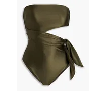 Laurel cutout bow-detailed bandeau swimsuit - Green