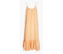 Bossa embroidered gathered cotton maxi dress - Orange
