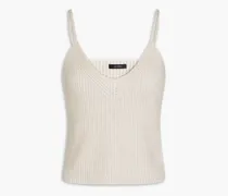 Mélange ribbed cotton, wool and cashmere-blend top - Neutral