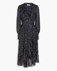 Zimmermann Ruffled metallic fil coupé silk-blend crepon midi wrap dress - Blue Blue