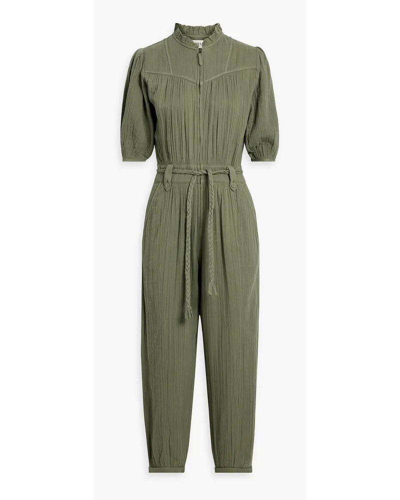 Loomis cropped gathered cotton-gauze jumpsuit - Green