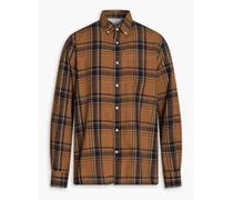 Arsene checked cotton and linen-blend shirt - Brown