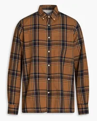 Officine Generale Arsene checked cotton and linen-blend shirt - Brown Brown