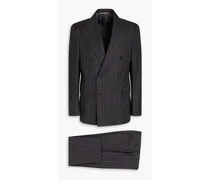 Double-breasted pinstriped wool and cashmere-blend suit - Gray