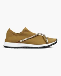 Jimmy Choo Crystal-embellished stretch-knit sneakers - Brown Brown