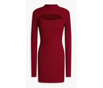 Evita metallic ribbed-knit shrug and mini dress set - Burgundy