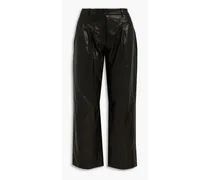 Leslie pleated leather wide-leg pants - Black