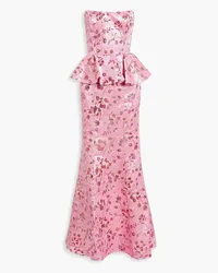 Marchesa Strapless metallic brocade peplum gown - Pink Pink