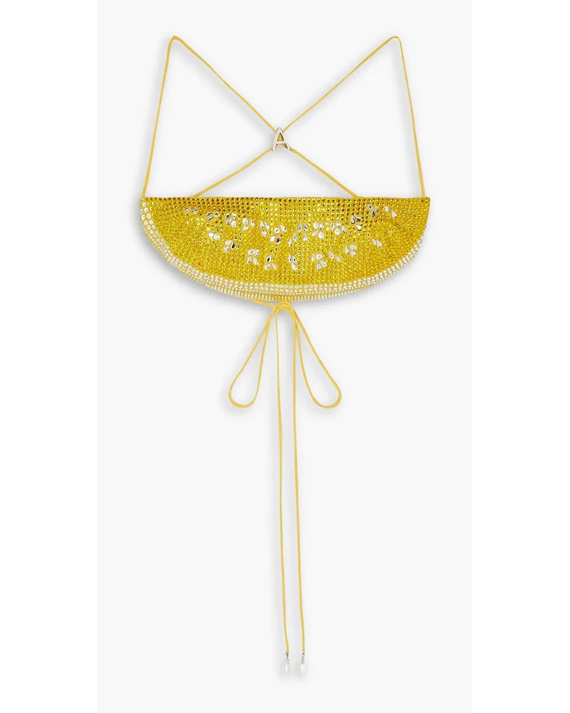 Area Cropped open-back crystal-embellished wool-blend top - Yellow Yellow