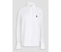 Lace-trimmed stretch cotton-blend poplin shirt - White