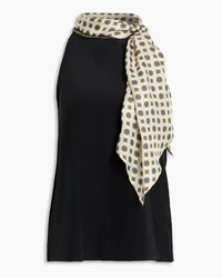 Rosie Assoulin Tie-neck printed silk-twill and crepe de chine top - Black Black