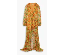 Vivian wrap-effect ruffled floral-print silk-chiffon maxi dress - Yellow
