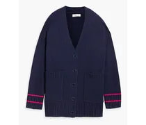 Striped merino wool and cashmere-blend cardigan - Blue