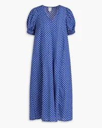 Baum und Pferdgarten Awa leopard-print cotton-seersucker midi dress - Blue Blue