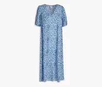 Awa leopard-print cotton-seersucker midi dress - Blue