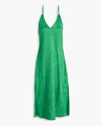 Ganni Crinkled-satin midi dress - Green Green