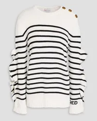 RED Valentino Ruffled striped knitted sweater - White White