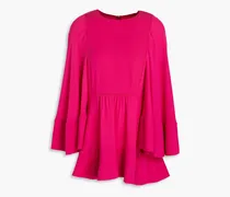 Gathered lattice-trimmed silk-crepe blouse - Pink