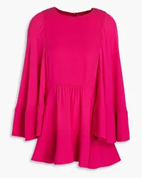 Valentino Garavani Gathered lattice-trimmed silk-crepe blouse - Pink Pink