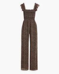 Mikael Aghal Shirred floral-print crepe de chine wide-leg jumpsuit - Black Black