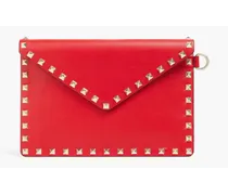 Rockstud leather envelope clutch - Red