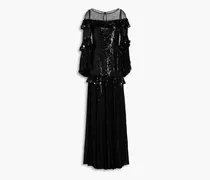 Sylvan gathered sequined tulle maxi dress - Black