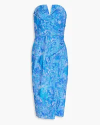 Aidan Mattox Strapless pleated metallic jacquard dress - Blue Blue