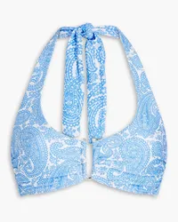 Heidi Klein Paisley-print stretch-piqué halterneck bikini top - Blue Blue