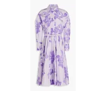 Mercy belted floral-print cotton-poplin midi shirt dress - Purple