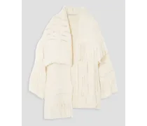 Asymmetric fringed alpaca-blend cardigan - White