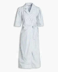 Ganni Striped cotton-poplin midi wrap dress - Blue Blue