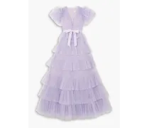 Nicolette grosgrain-trimmed tiered tulle gown - Purple