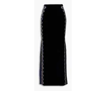Embellished taffeta-paneled cotton-velvet maxi skirt - Blue