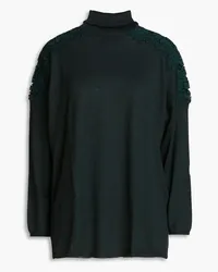 Valentino Garavani Lace-trimmed wool, silk and cashmere-blend turtleneck sweater - Green Green