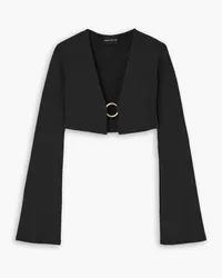 Louisa Ballou Cropped ring-detailed ribbed jersey cardigan - Black Black