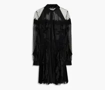 Pleated chiffon-paneled tulle mini dress - Black