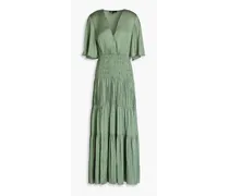 Shirred satin maxi dress - Green