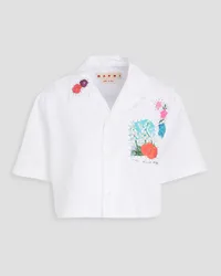 Marni Cropped embroidered cotton-poplin shirt - White White