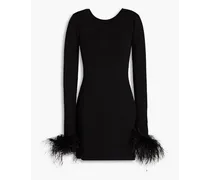 Feather-trimmed cotton-blend mini dress - Black